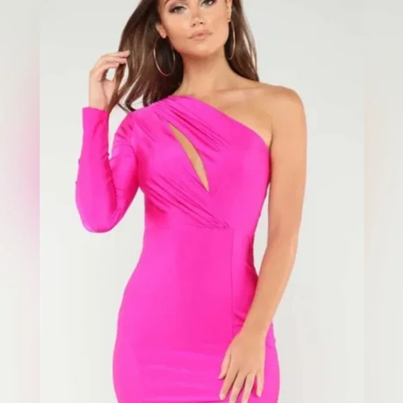 Fashion Nova | Dresses | Fashion Nova Pink Asymmetrical Cutout Bodycon Dress  | Poshmark
